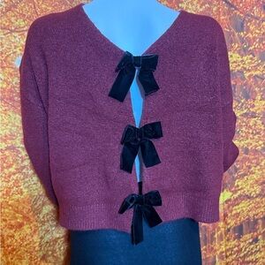 BACK VELVET BOW DETAIL KNIT PULLOVER SWEATER